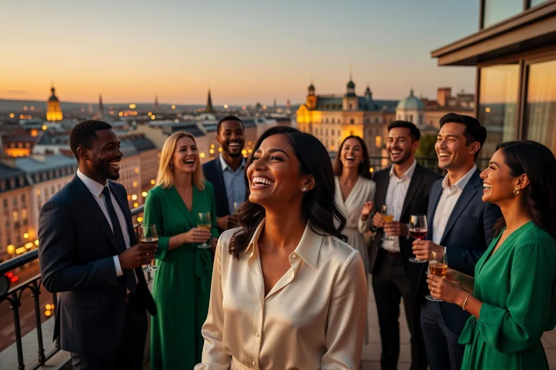 Un afterwork d'expatriés sur un rooftop européen.