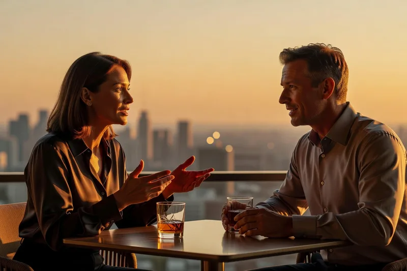 Une conversation animée autour d'un verre en fin de journée.