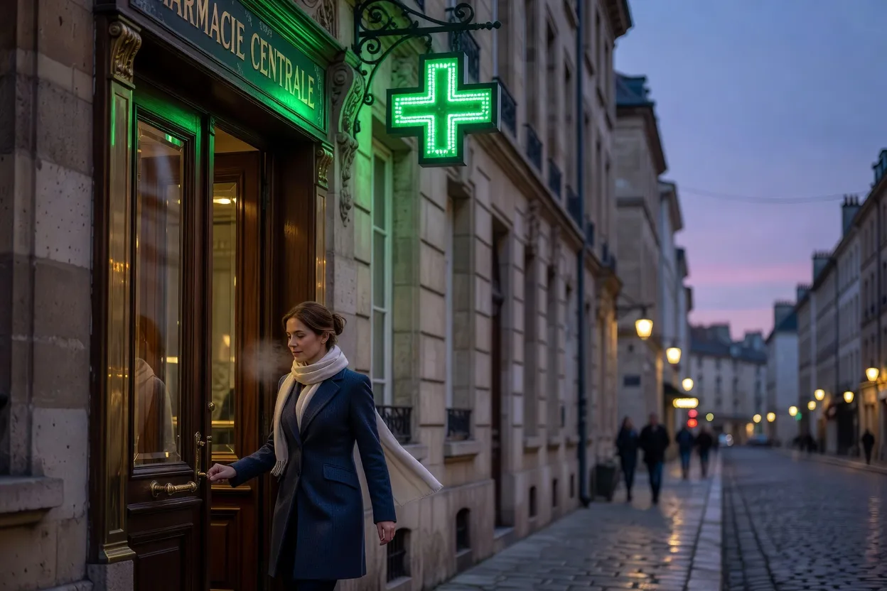 Voyageuse préparant une petite trousse de santé et de protection sur un lit d'hôtel