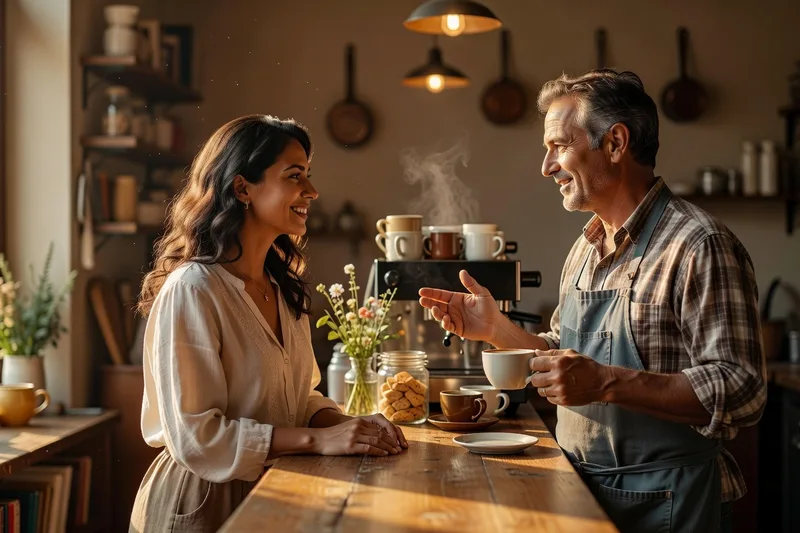 Une conversation chaleureuse avec le patron d'un café local.